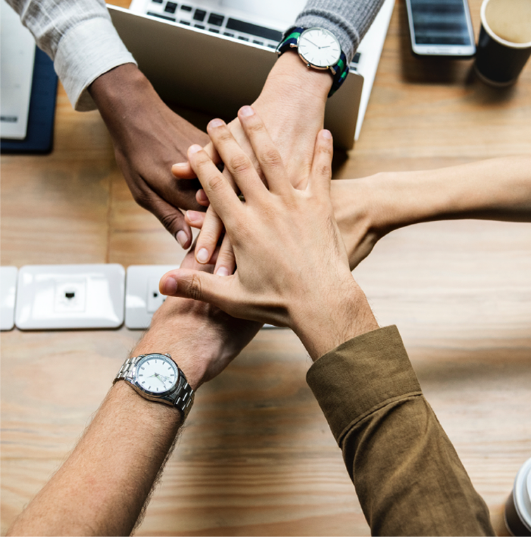 Group of people holding hands in sign of trust